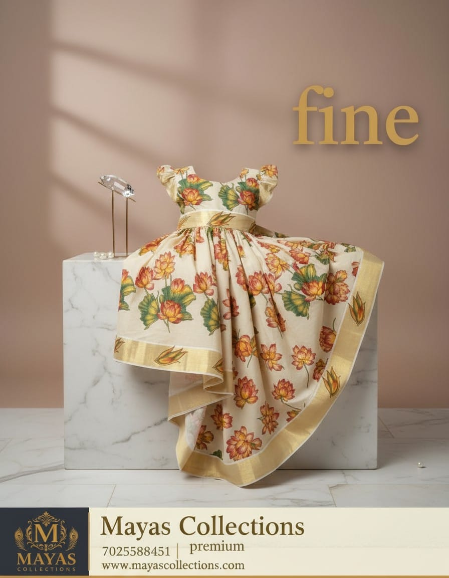 Kerala Traditional Tissue Lotus Printed Frock